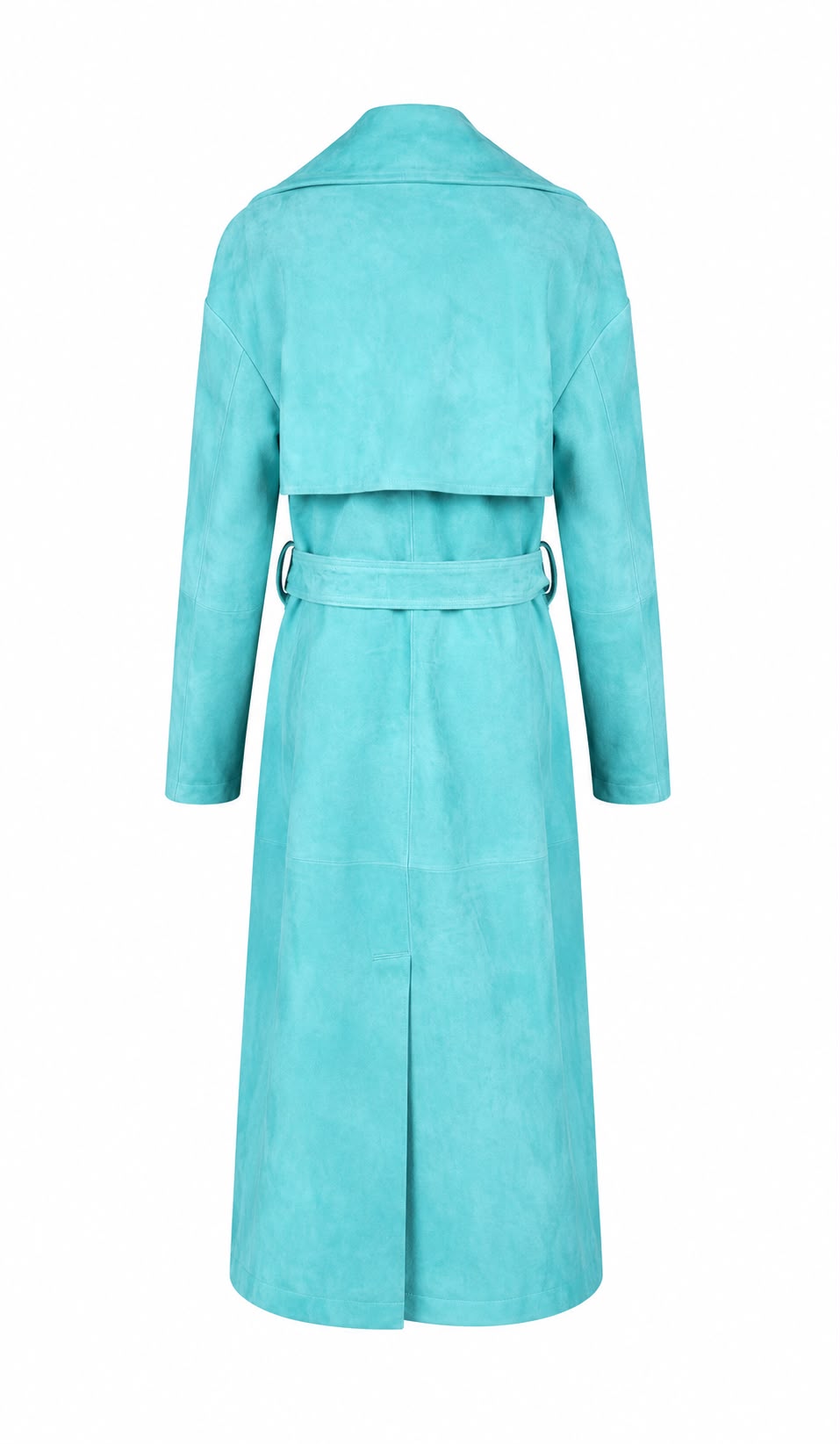 Women's Aqua Blue Suede Trench Coat – back
