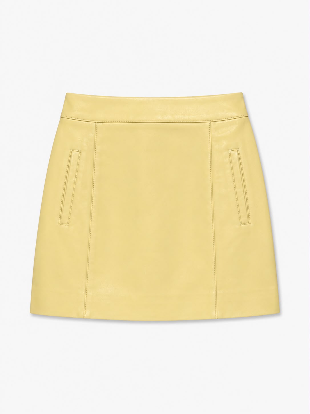 Butter Yellow Sheep Leather Mini Skirt – front