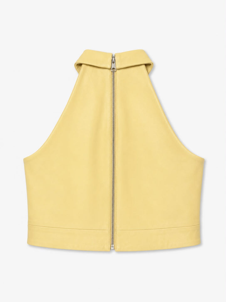 Butter Yellow Sheep Leather Halter Top – back zip