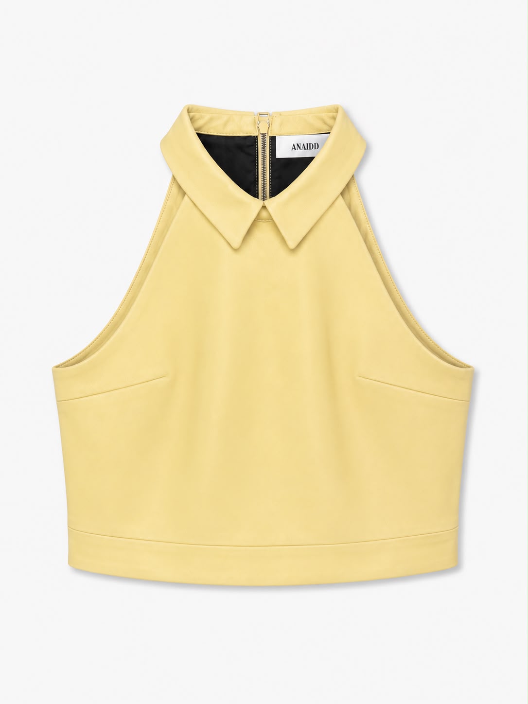 Butter Yellow Sheep Leather Halter Top – front
