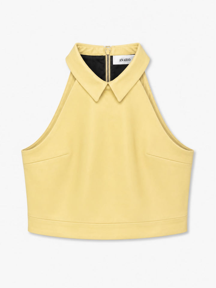 Butter Yellow Sheep Leather Halter Top – front