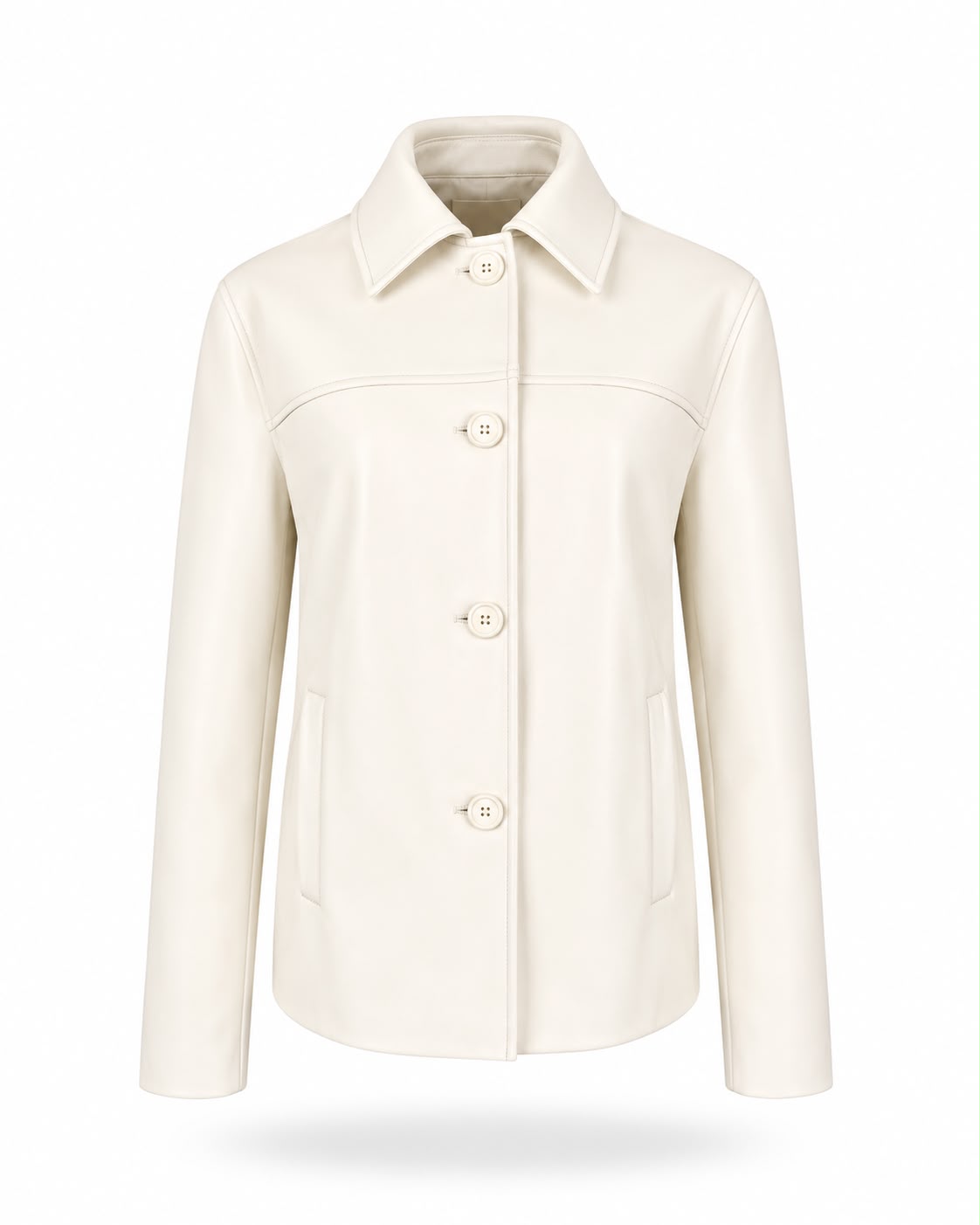 Structured Leather Jacket Ivory – front