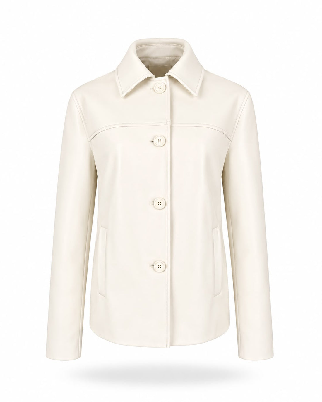 Structured Leather Jacket Ivory – front