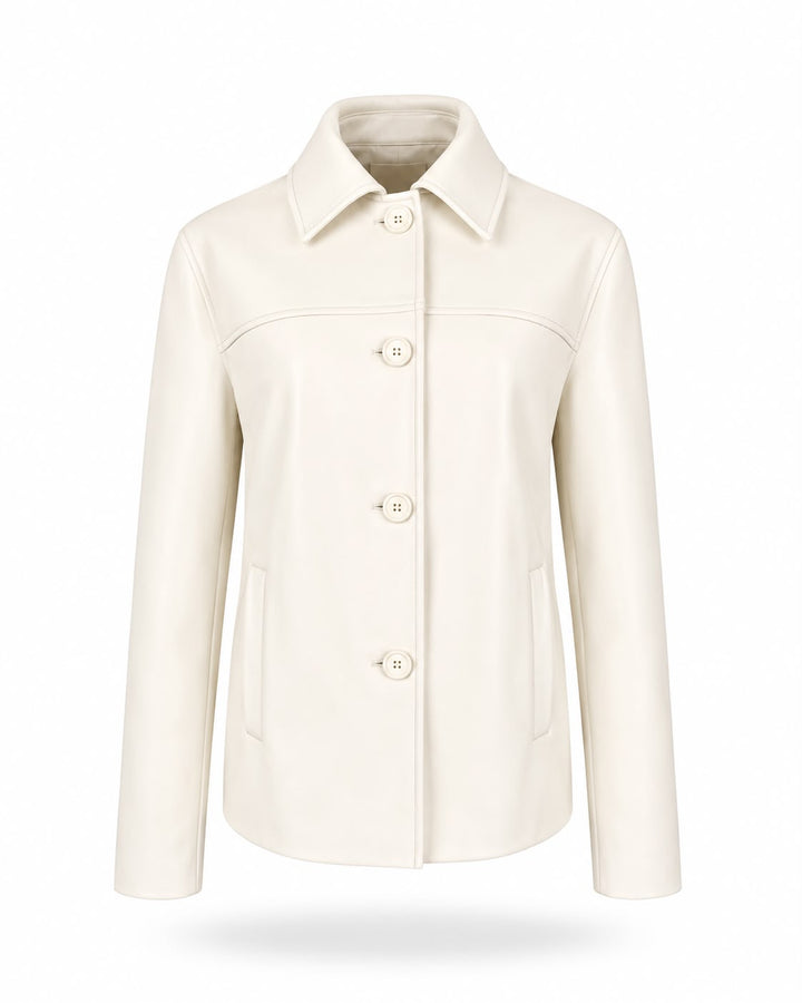 Structured Leather Jacket Ivory – front