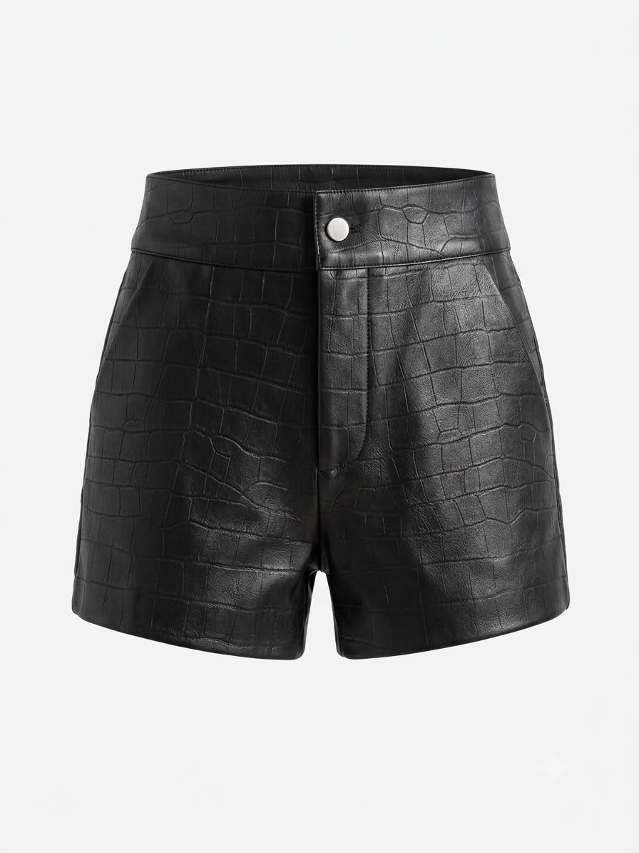 Matte Croc Leather Shorts – Black
