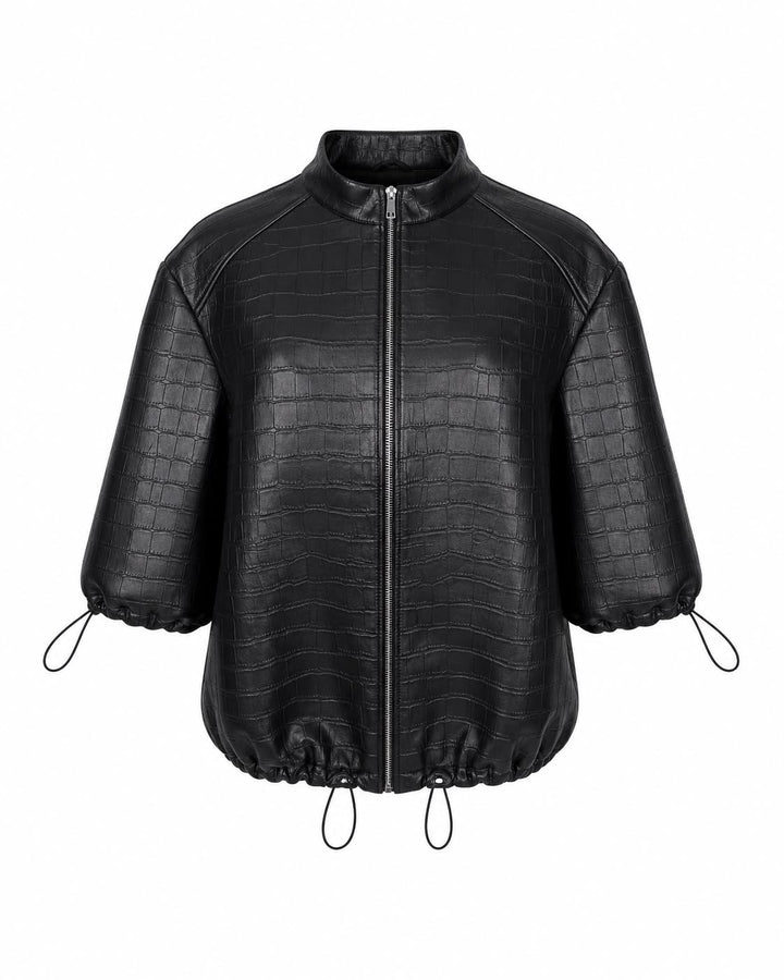 Croc Leather Jacket – Black