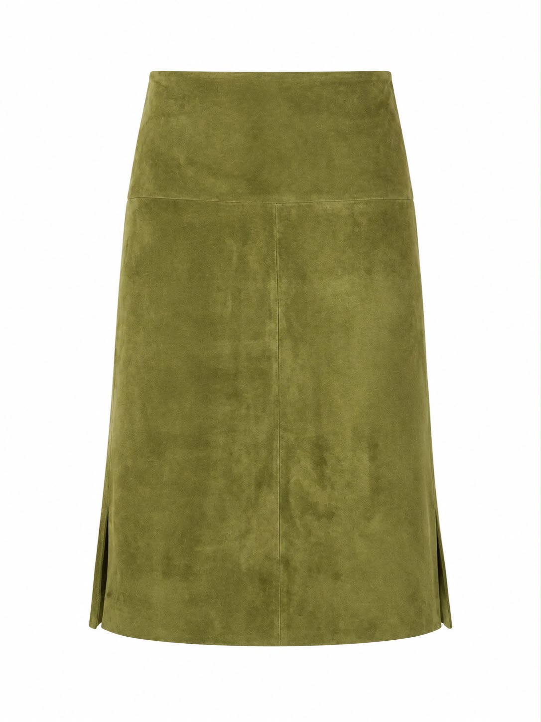 Olive Suede Midi Skirt – front and back