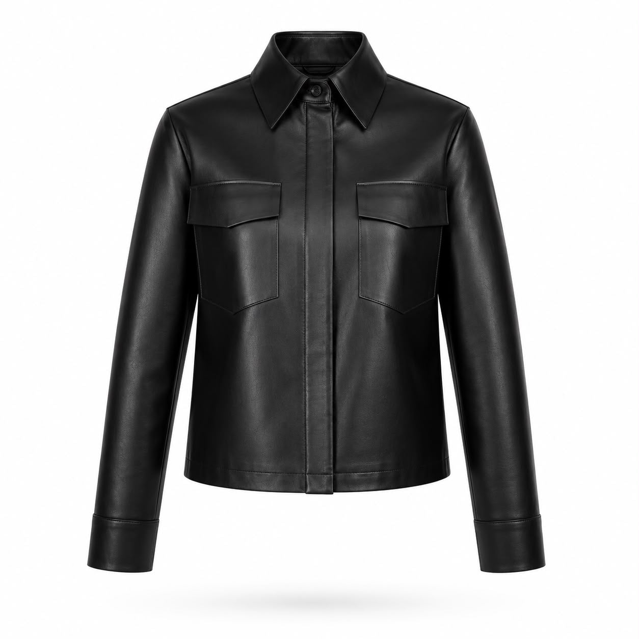 Black Leather Shirt Jacket – front