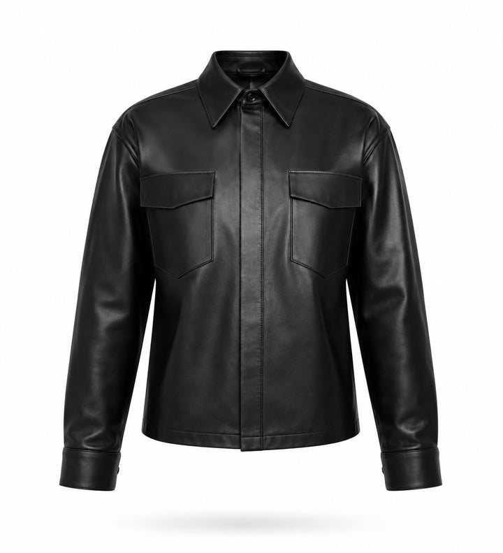 Black Leather Shirt Jacket – back