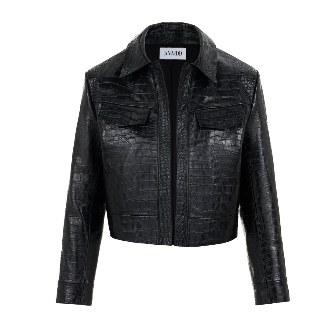 Black Croc-Embossed Leather Jacket