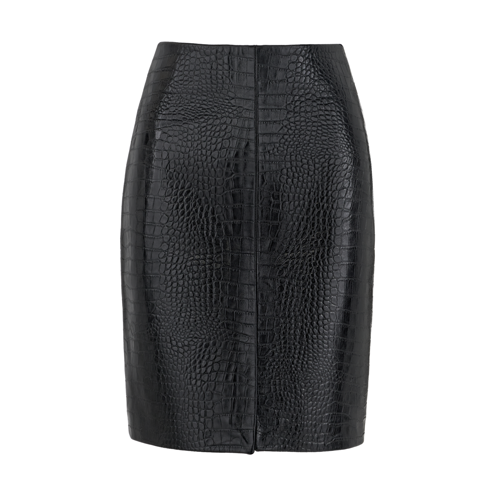 Black Croc-Embossed Leather Midi Skirt