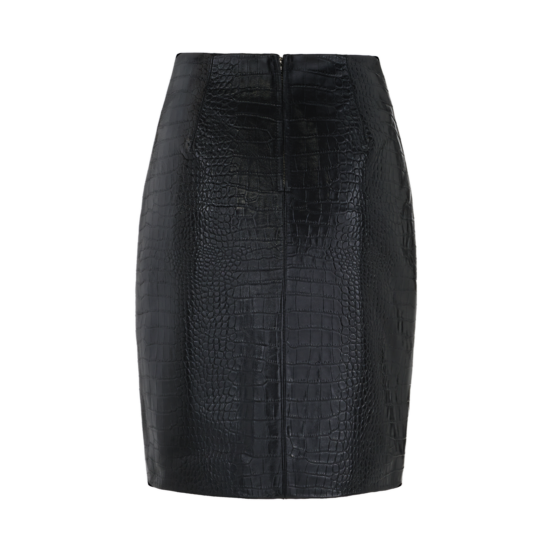 Black Croc-Embossed Leather Midi Skirt