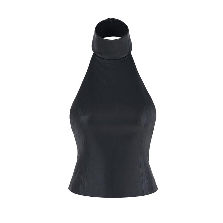 Black Leather Halter Top