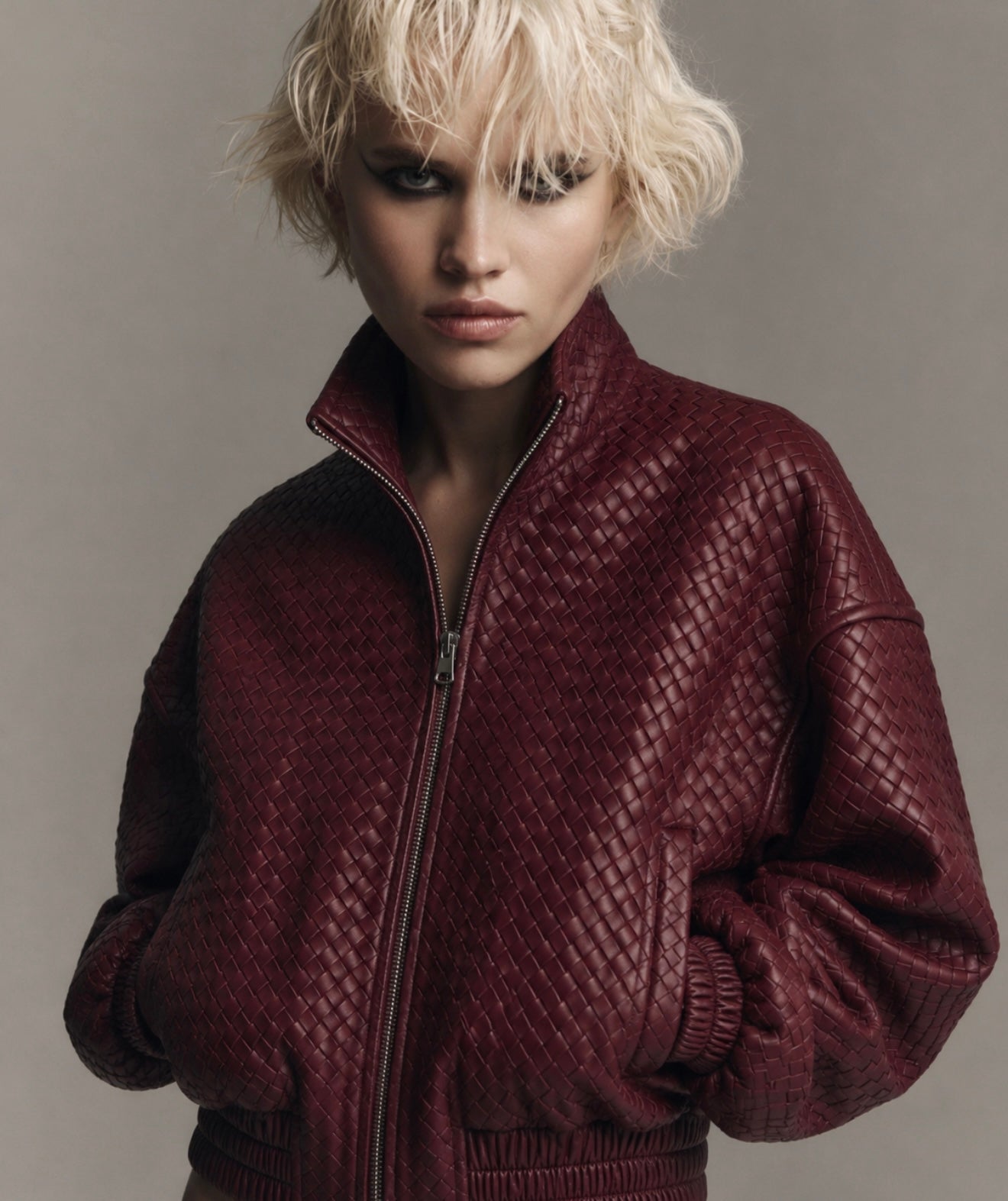 ALEXA Woven Leather Bomber