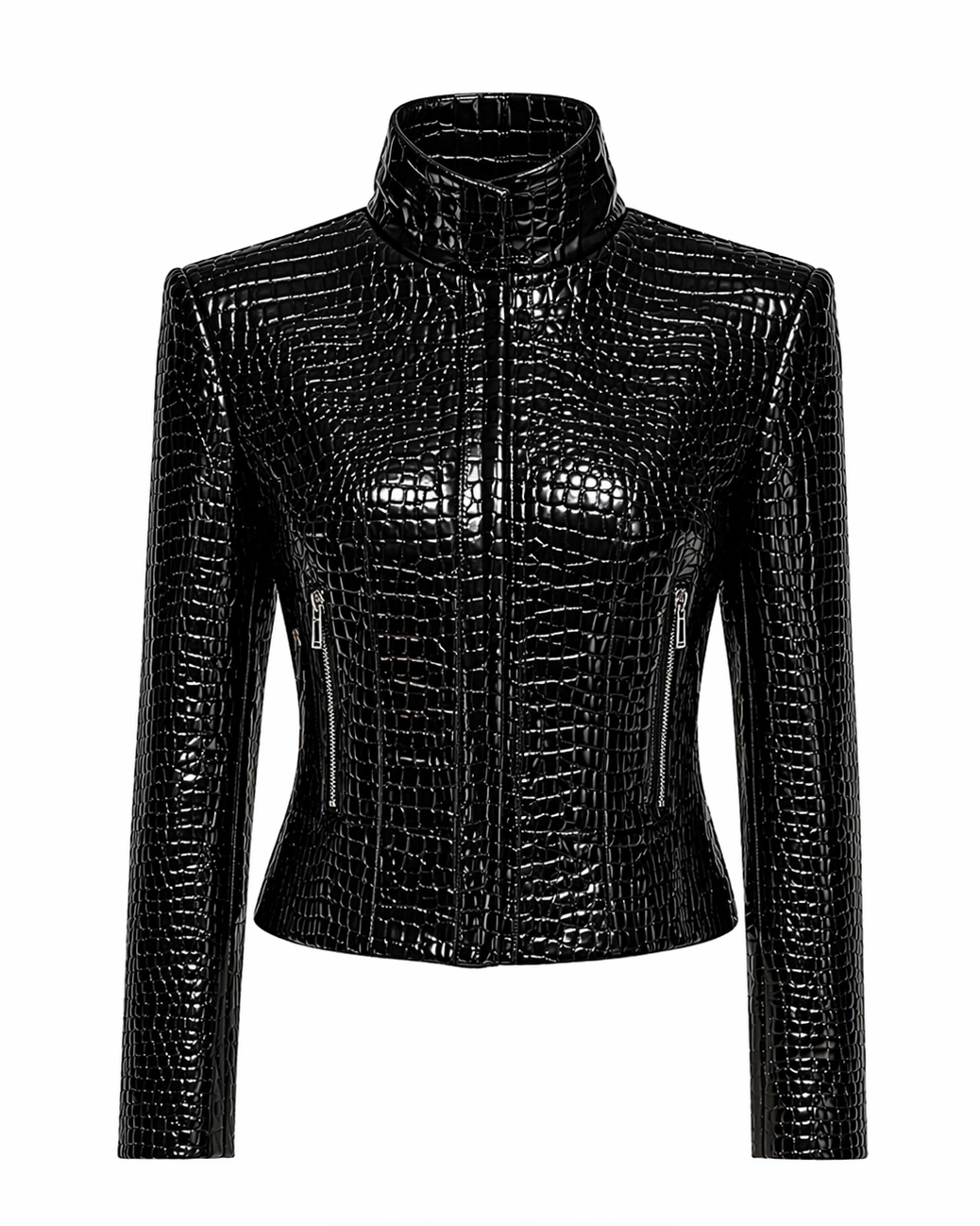 SARA crocodile-effect leather jacket