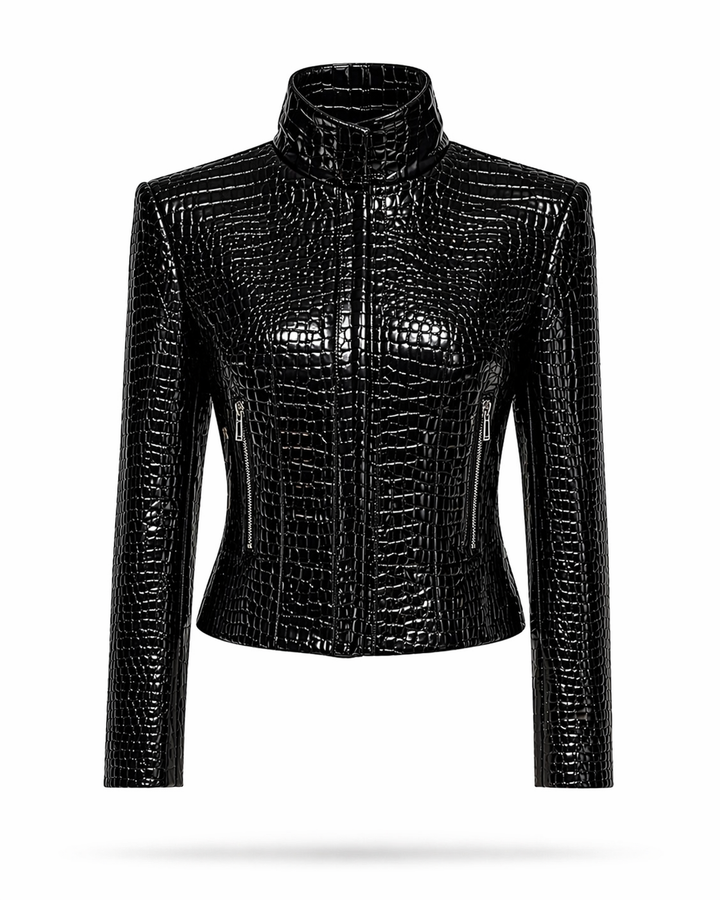 SARA crocodile-effect leather jacket