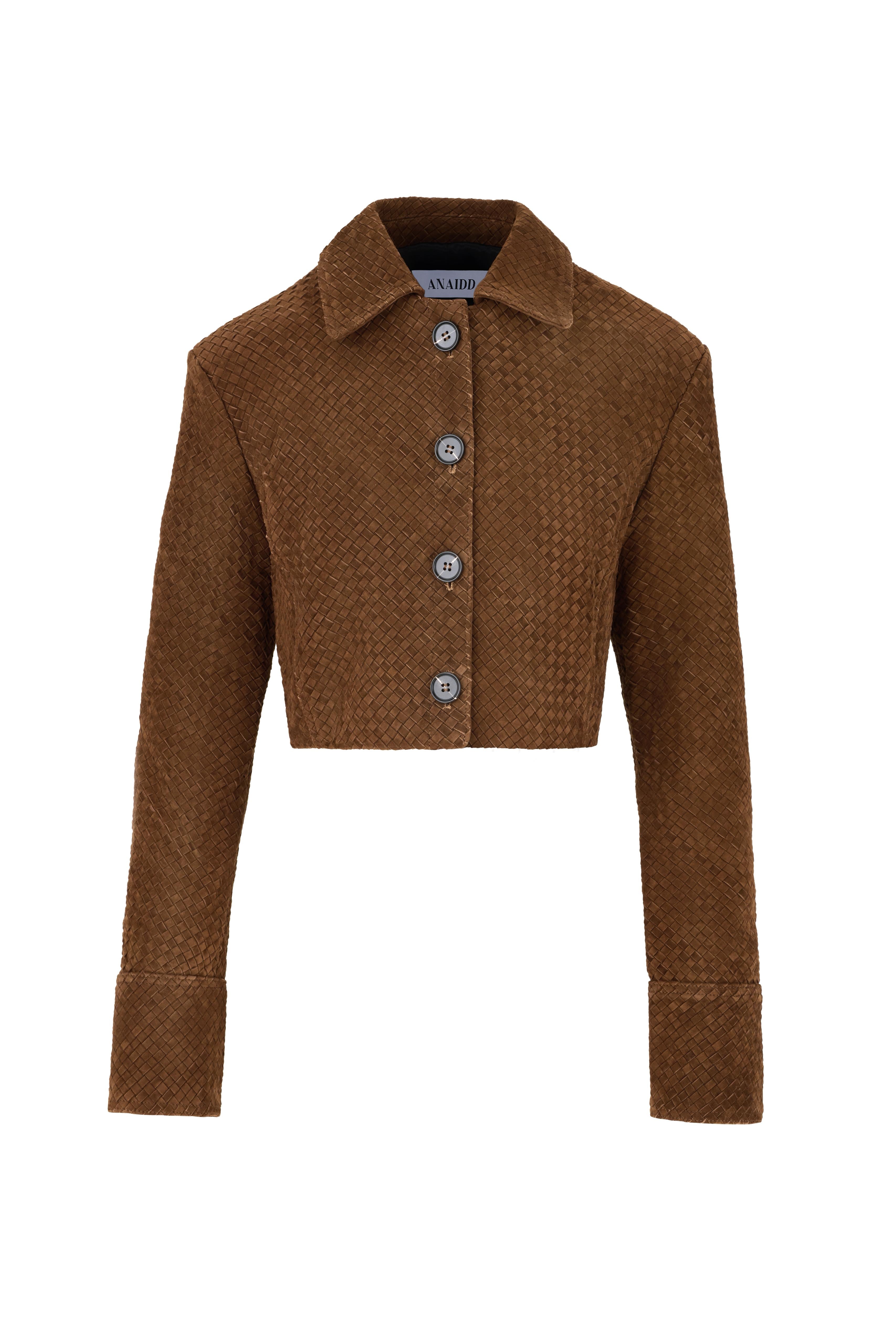 Woven Suede Leather Cropped Jacket