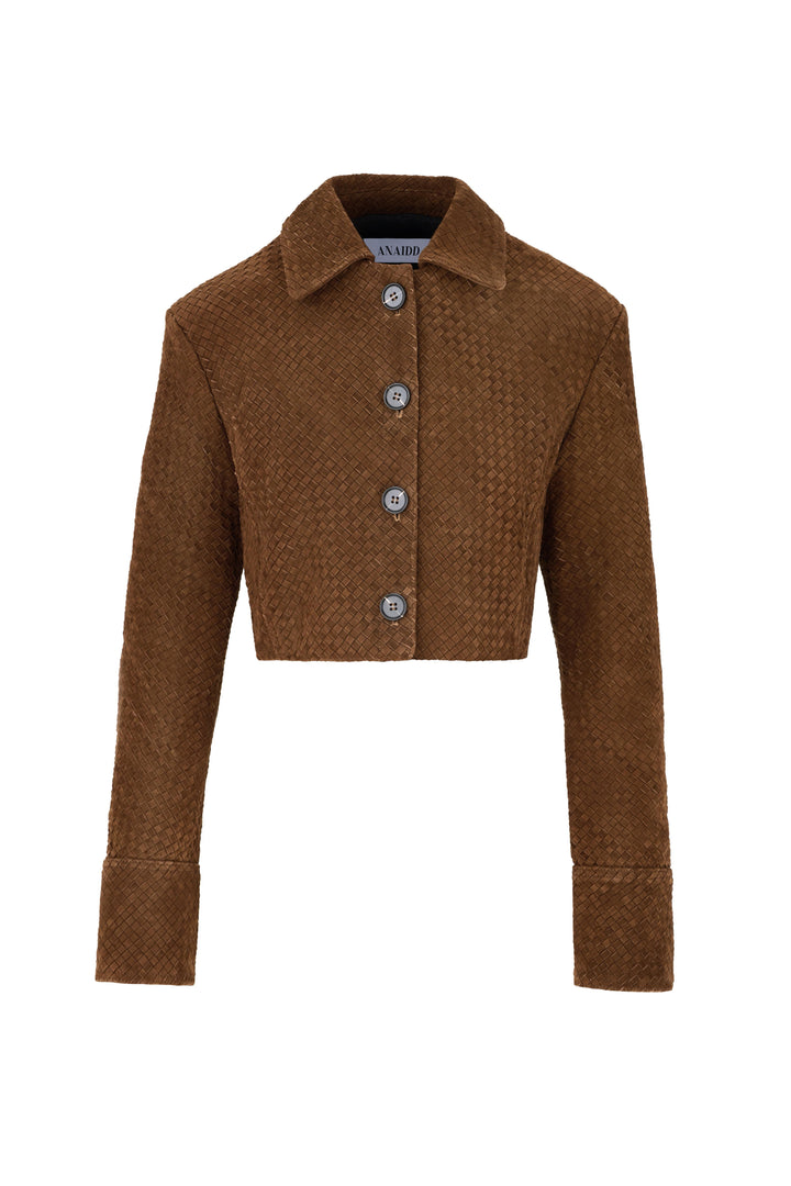 Woven Suede Leather Cropped Jacket