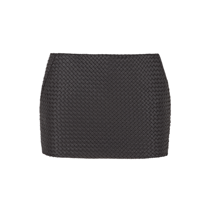 Woven Leather Low-Waist Mini Skirt