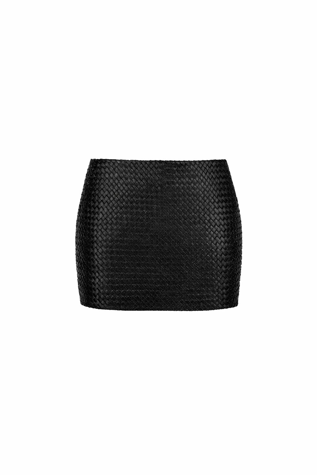 Woven Leather Low-Waist Mini Skirt